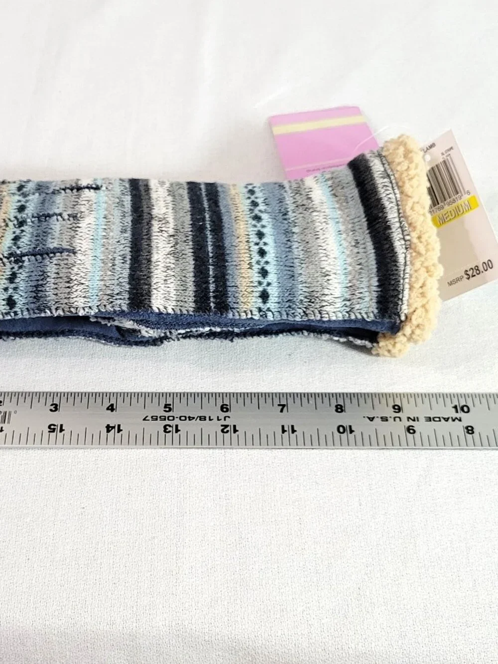 NWT Grandoe Cozy Lamb Striped Knit Sherpa Lined Mittens Size M Blue Gray